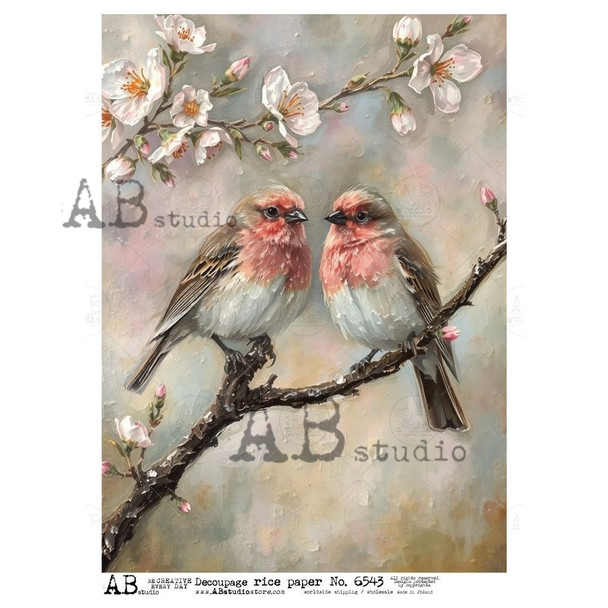 AB Studios Cherry Blossom Birds A4 Rice Paper