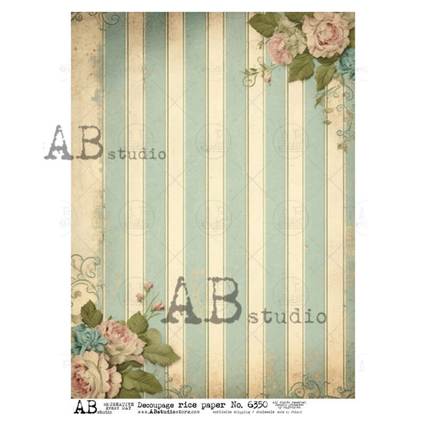 AB Studios Duck Egg Country Stripes A4 Rice Paper