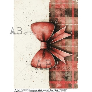 AB Studios Red Christmas Bow & Plaid A4 Rice Paper
