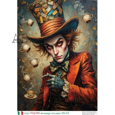Mad Hatter Style Character Illustration Decoupage Paper – A4