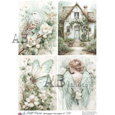 Soft Garden Fantasy Illustration Panel Decoupage Paper – A4