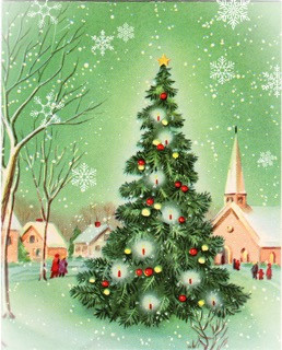 Village Tree - Seasons Greetings 1962 - ellen j goods