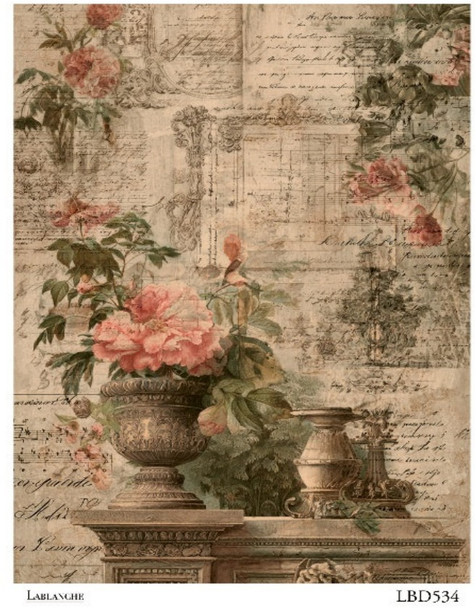 LaBlanche Pink Floral Urns A4 rice paper