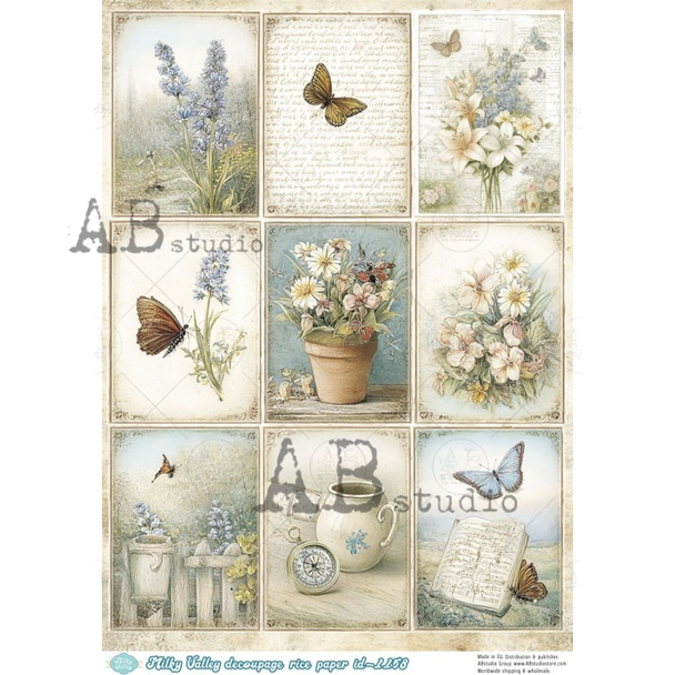 AB Studios Vintage Botanical Cards Rice Paper