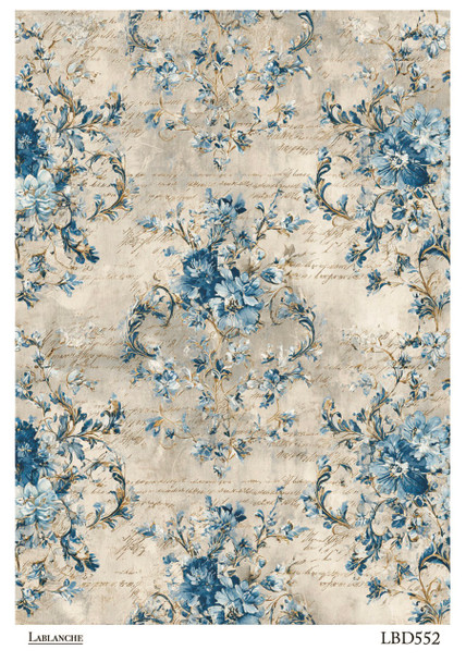 LaBlanche Distressed Blue Floral Pattern A4 Rice Paper