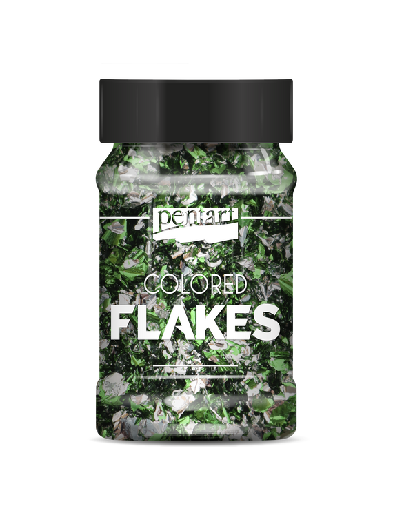 Colored foil flakes min. 1 g, green - silver