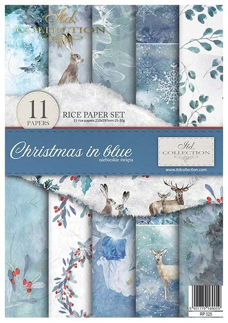 ITD Collection Rice Paper Pack of 11 A4 Christmas in Blue