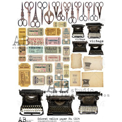 AB Studios Vintage Tickets and Typewriters Vellum paper A4