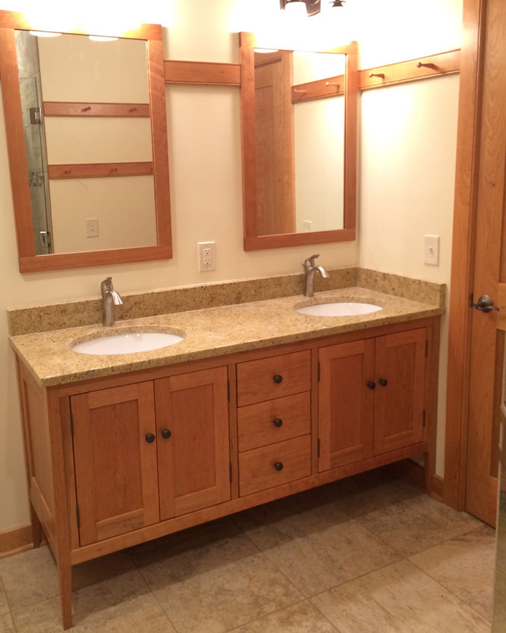 Shaker Style Vanity with double sinks and 3 centered drawers