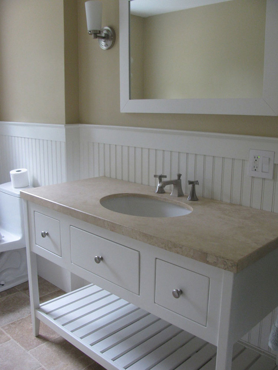 open cabinet bathroom