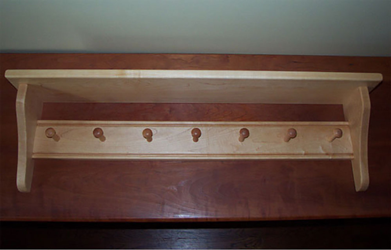 Shaker Peg Rack Shelf, Cherry, Oak, or Maple, Finished