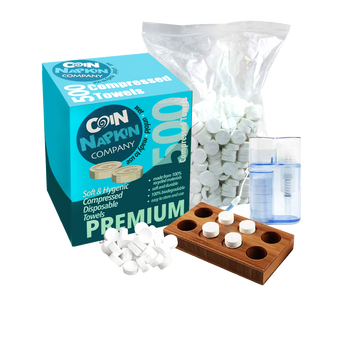 Coin Napkin Company Box of 500 Napkins Compressed Wet Wipes Tissues Magic