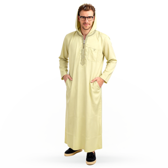 Mens Hooded Thobe Moroccan Long Full Sleeves Luxury Zip Robe Dishdash 1st Class Delivery