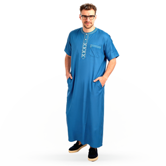 New ADULT SS Short Sleeve Moroccan Thobe Gown Robe Kaftan Dishdasha Kurta Shirt Long Mens Boys