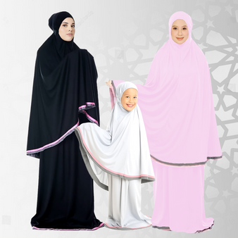 Telekung Pink 2 piece Lush Muslim Prayer Wear Long Hijab Khimar Umra Mukena