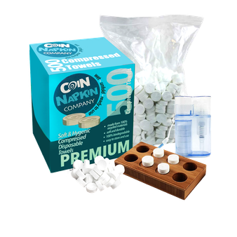 Wholesale Coin Napkin Company 6 x Boxes of 500 Napkins Compressed Wet Wipes Tissues Magic