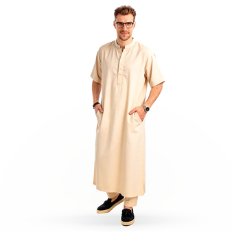 Adult SAUDI Thobe for Men Like Cotton Quality Round Neck Kaftan Long Sleeves