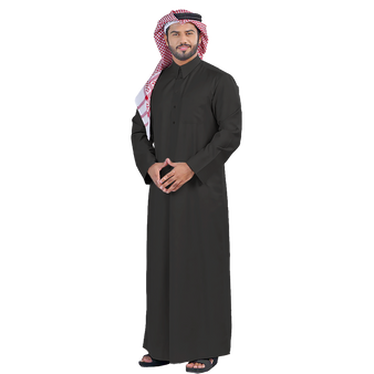 Saudi Black Long Arabic Thobe Shirt for Men with Long Sleeves