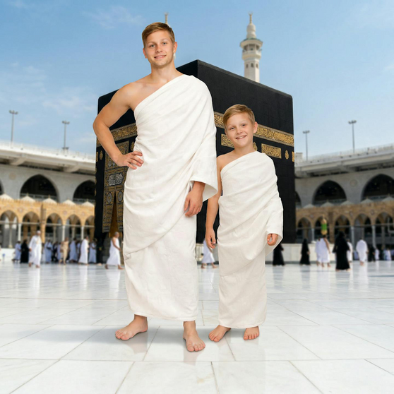 Adult, Teenager & Kids Thick Cool Islamic IHRAM 2 Piece Blanket Towel for Hajj and Umrah Unstitched Premium Synthetics Cotton