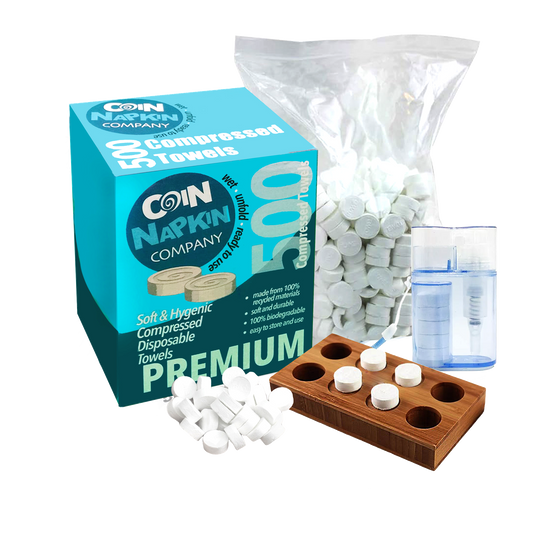 Coin Napkin Company Box of 500 Napkins Compressed Wet Wipes Tissues Magic