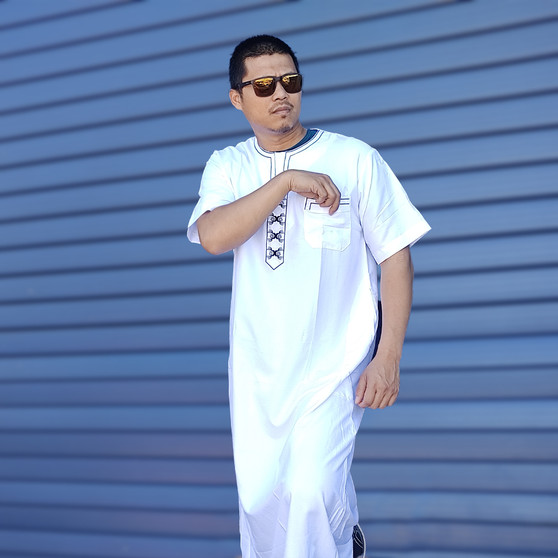 New ADULT SS Short Sleeve Moroccan Thobe Gown Robe Kaftan Dishdasha Kurta Shirt Long Mens Boys