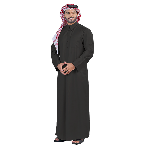 Saudi Black Long Arabic Thobe Shirt for Men with Long Sleeves