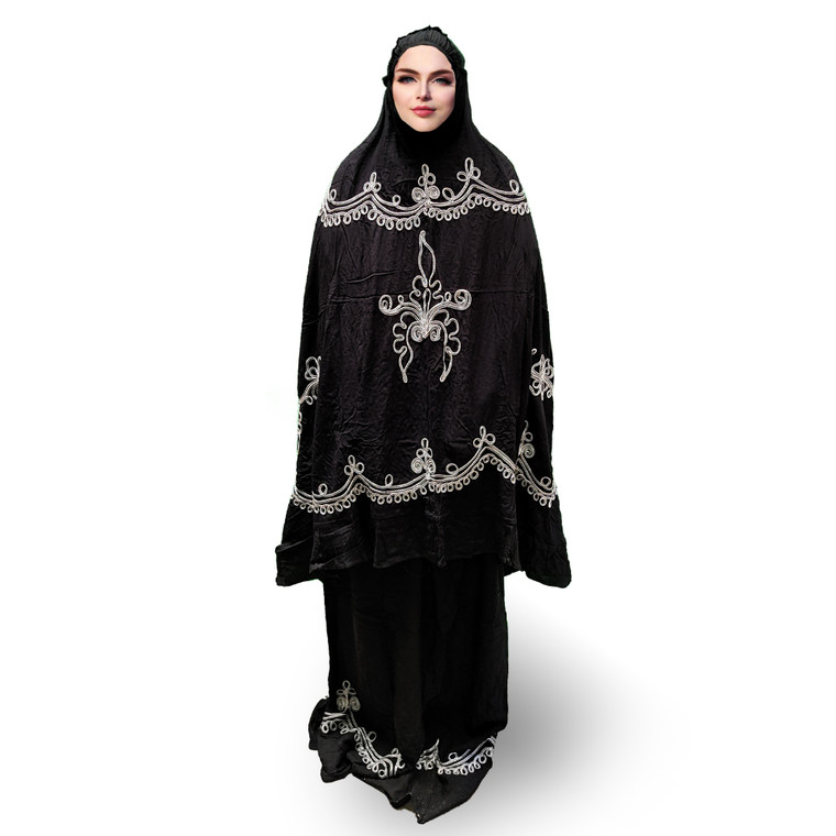 LUXURY BLACK & WHITE MUKENA  WITH BEAUTIFUL EMBROIDERY