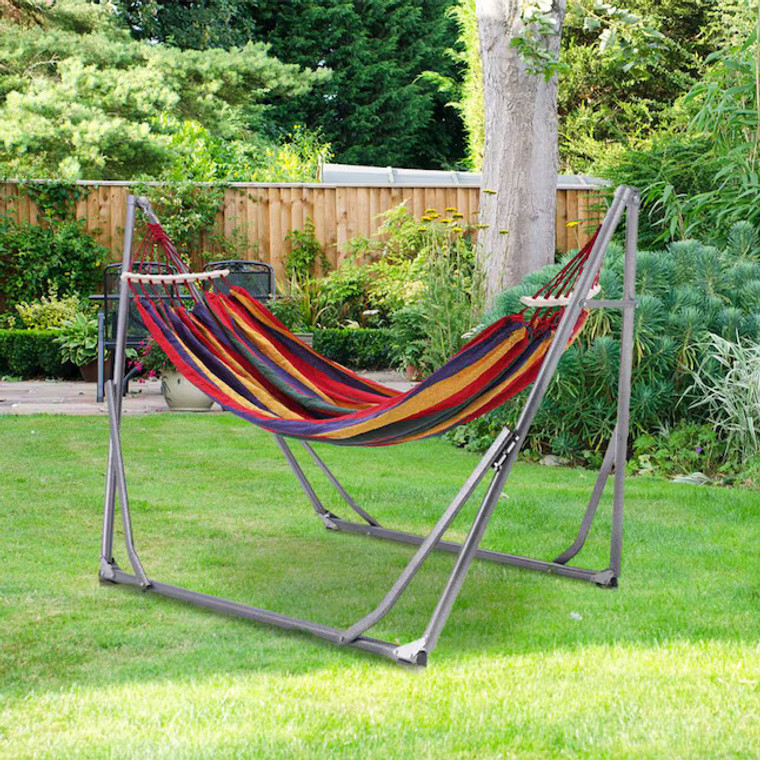 Hammock with Foldable Stand Dual Use Portable Stand Set for Indoor Outdoor Beach