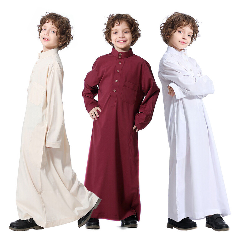 Muslim KID SAUDI JUBBA Boy Thobe Robe Daffah Dishdasha Islamic Abaya Kaftan Thawb Arab Saudi Robe Clothes Dress Arabic Dubai