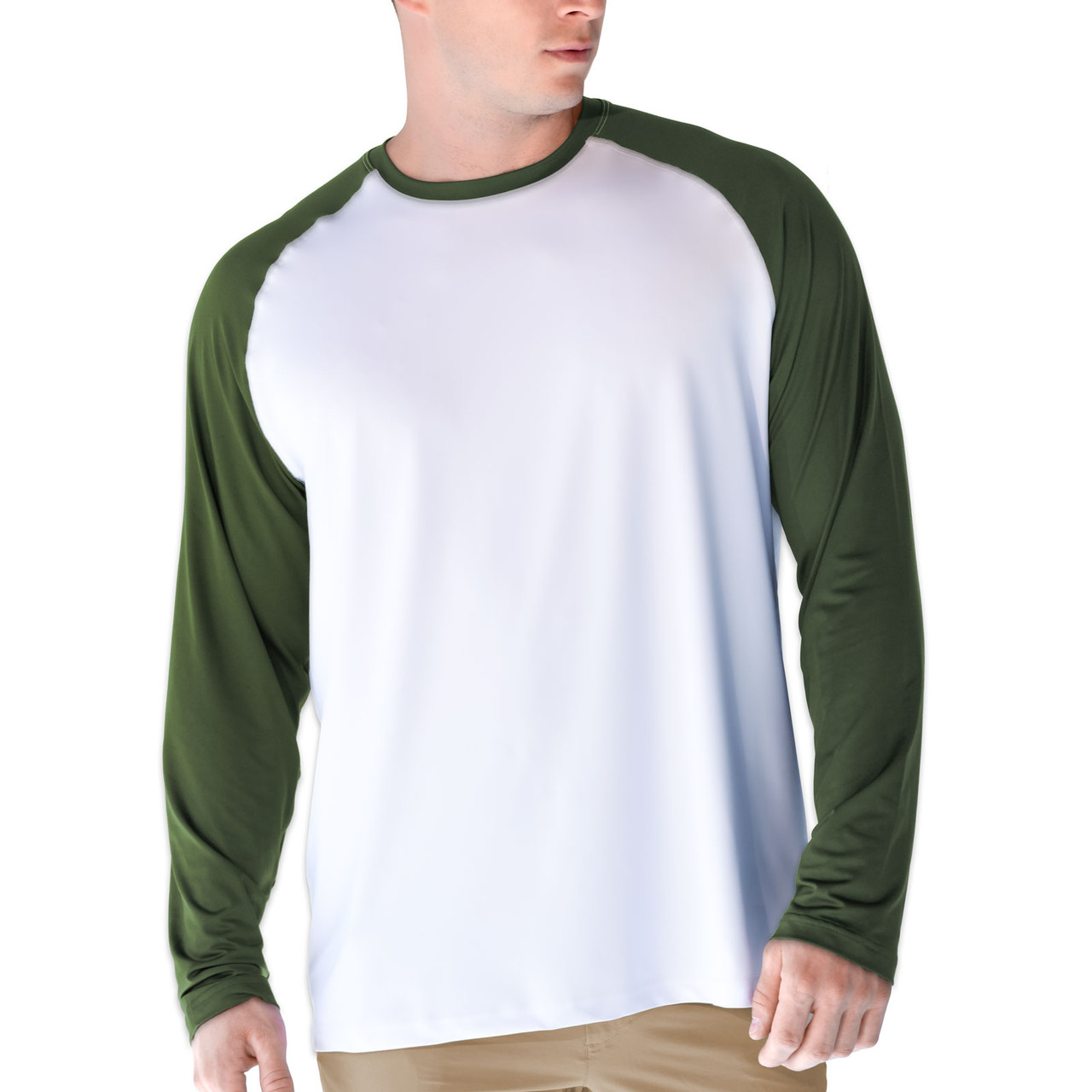 UPF 50+ long-sleeve raglan rash guard shirt Moss Green - White
