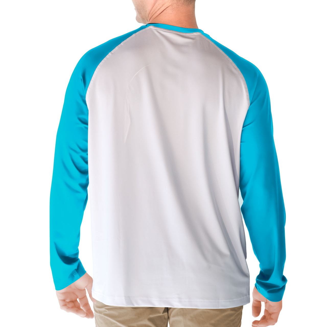 UPF 50+ long-sleeve raglan rash guard shirt Aqua Blue - White