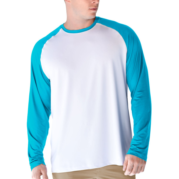 UPF-50+-long-sleeve-raglan-rash-guard-shirt-aqua-blue-white-back front