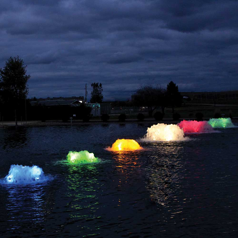 Kasco Surface Aerators Shown With Optional LED Light Kits