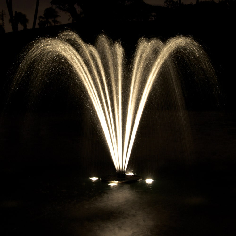 Aqua Control Evolution Series 1/2 HP Fountain Cluster Arch Nozzle Shown With Optional Lights and Fountain