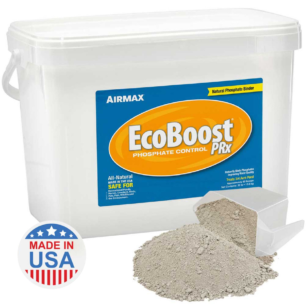 Airmax EcoBoost PRx 60-scoop bucket with a scoop of powder in the foreground.