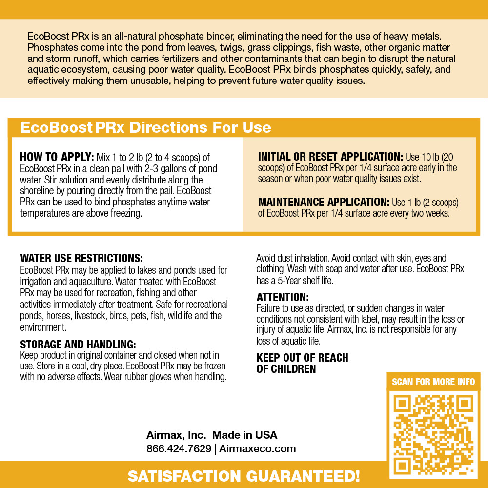 EcoBoost PRx Phosphate Binder label with directions, storage, and handling information.