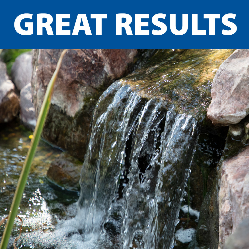 A crystal-clear waterfall with the top text “Great Results”.