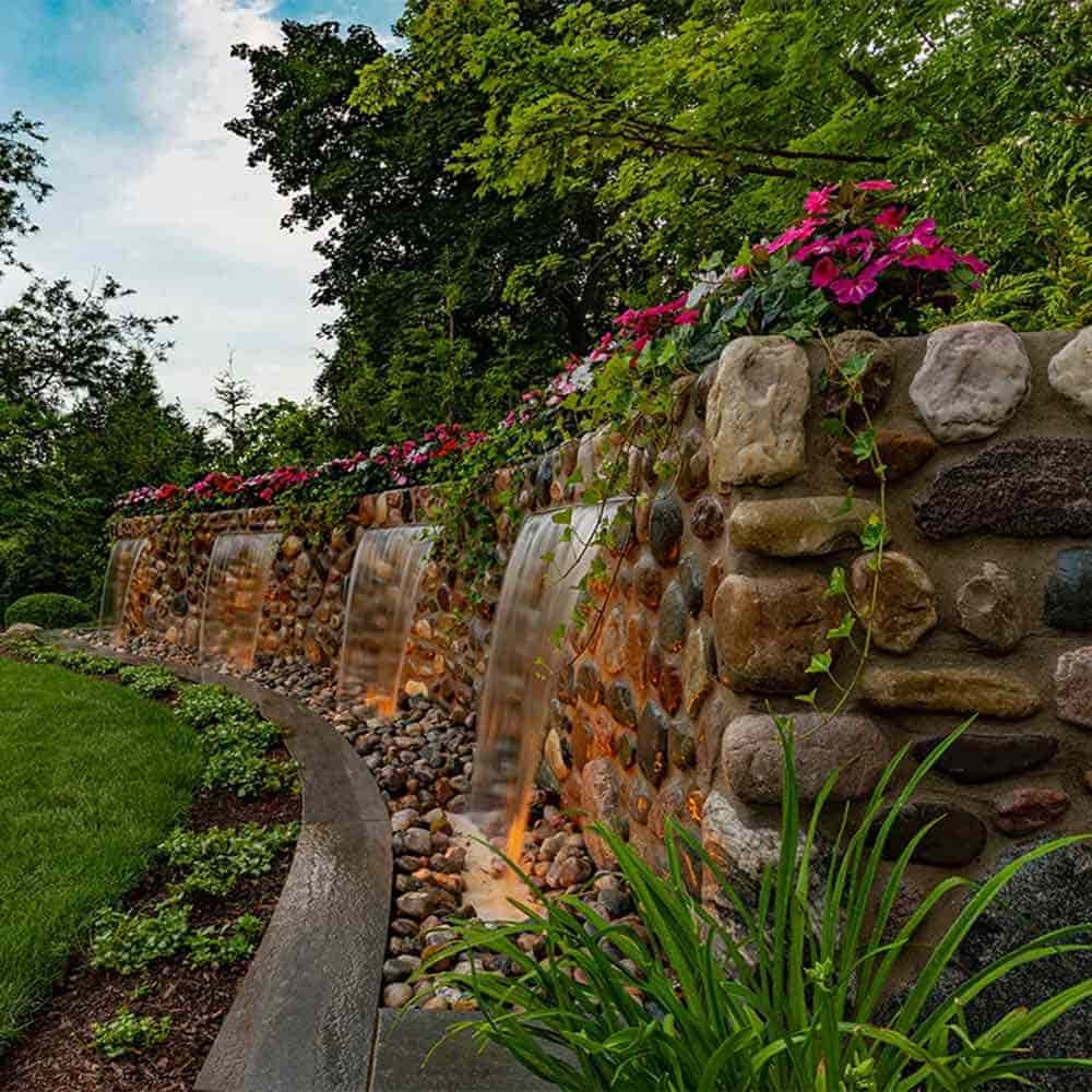 Pondless Waterfalls in Outdoor Block Wall Structure