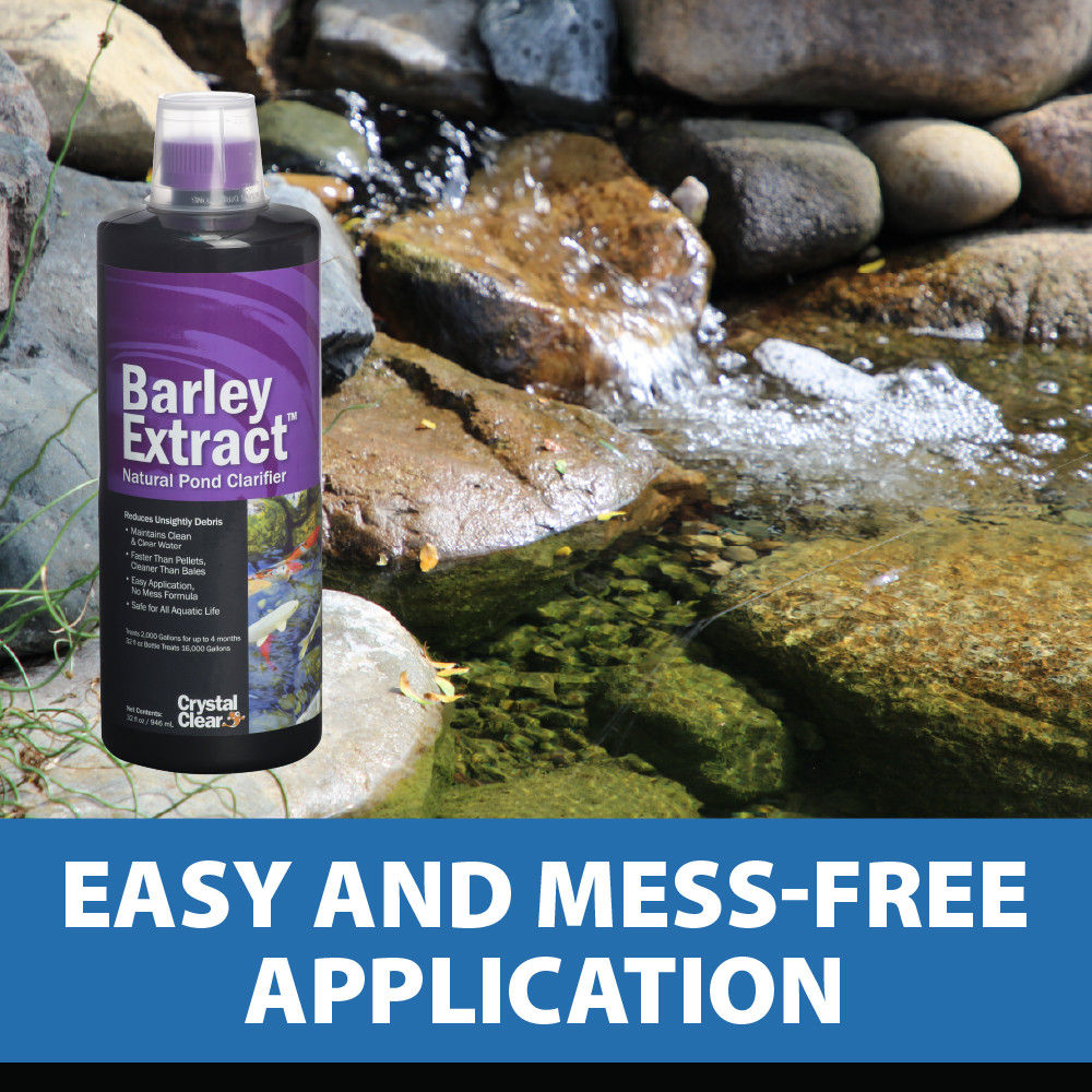 Barley Extract bottle superimposed over a rocky stream with the bottom text “Easy and Mess-Free Application”.