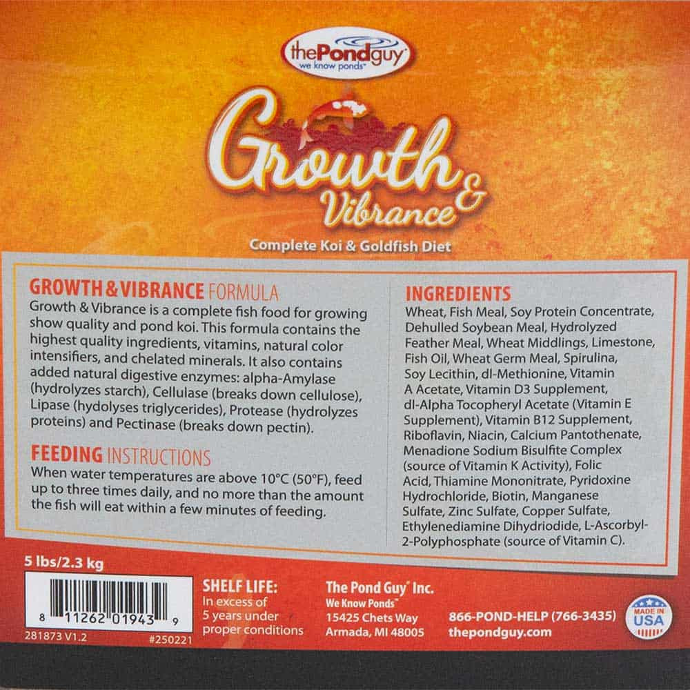 The Pond Guy Growth & Vibrance Fish Food - Back Label