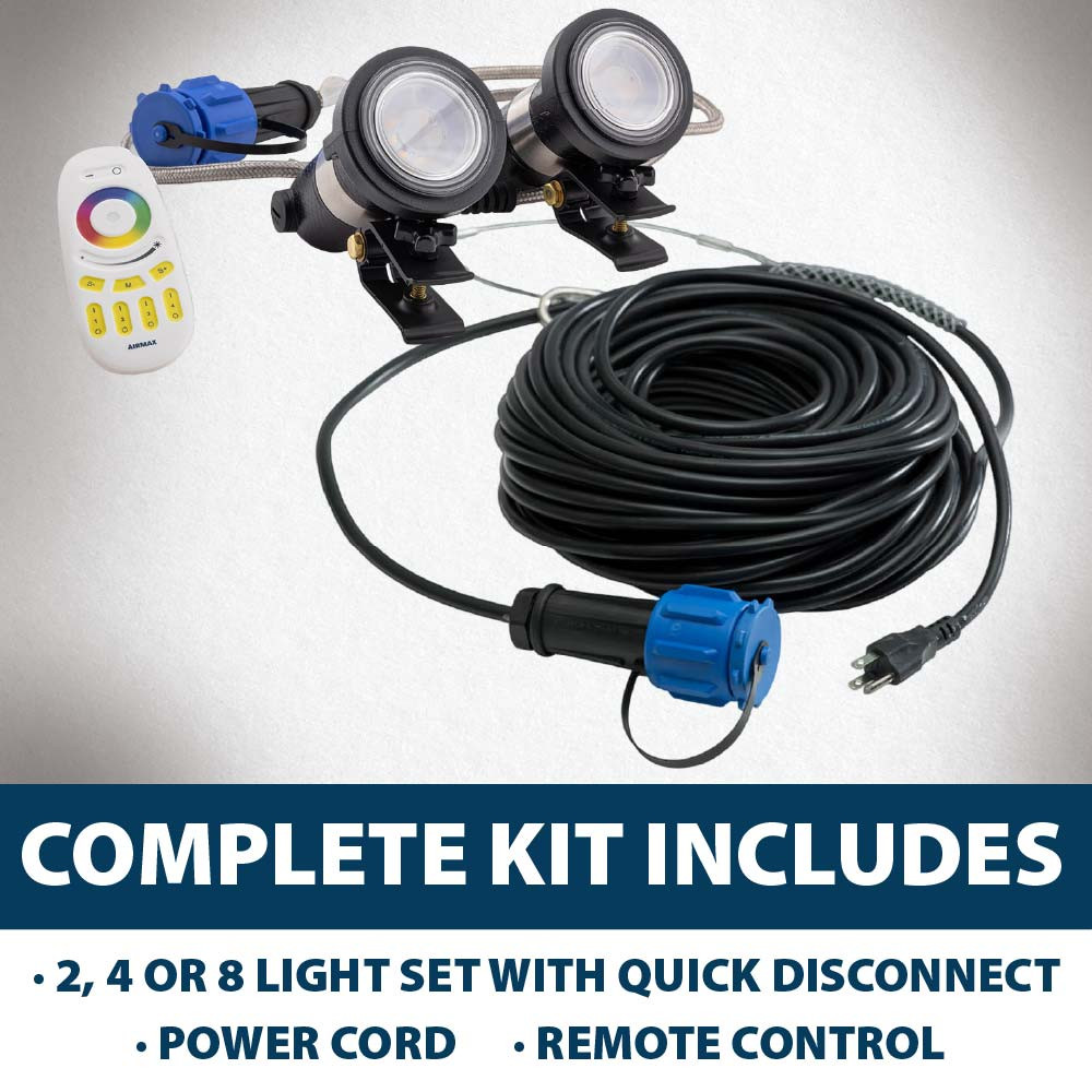 Complete [Airmax Light Set Light] Kit Includes: 2,4 or 8 light set with quick disconnect, power cord, remote control”.