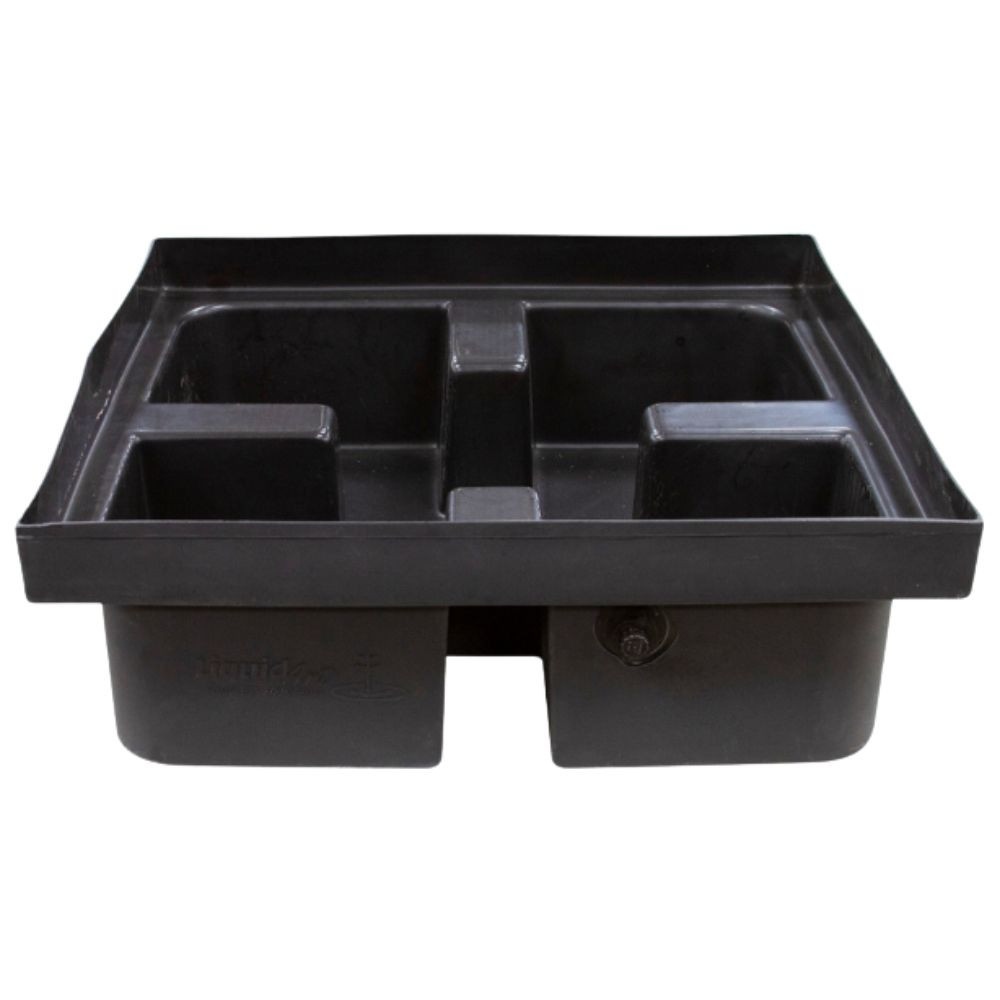 Underside view of Blue Thumb 2x2 Fountain Basin showing internal reservoir structure and molded support columns for water storage.