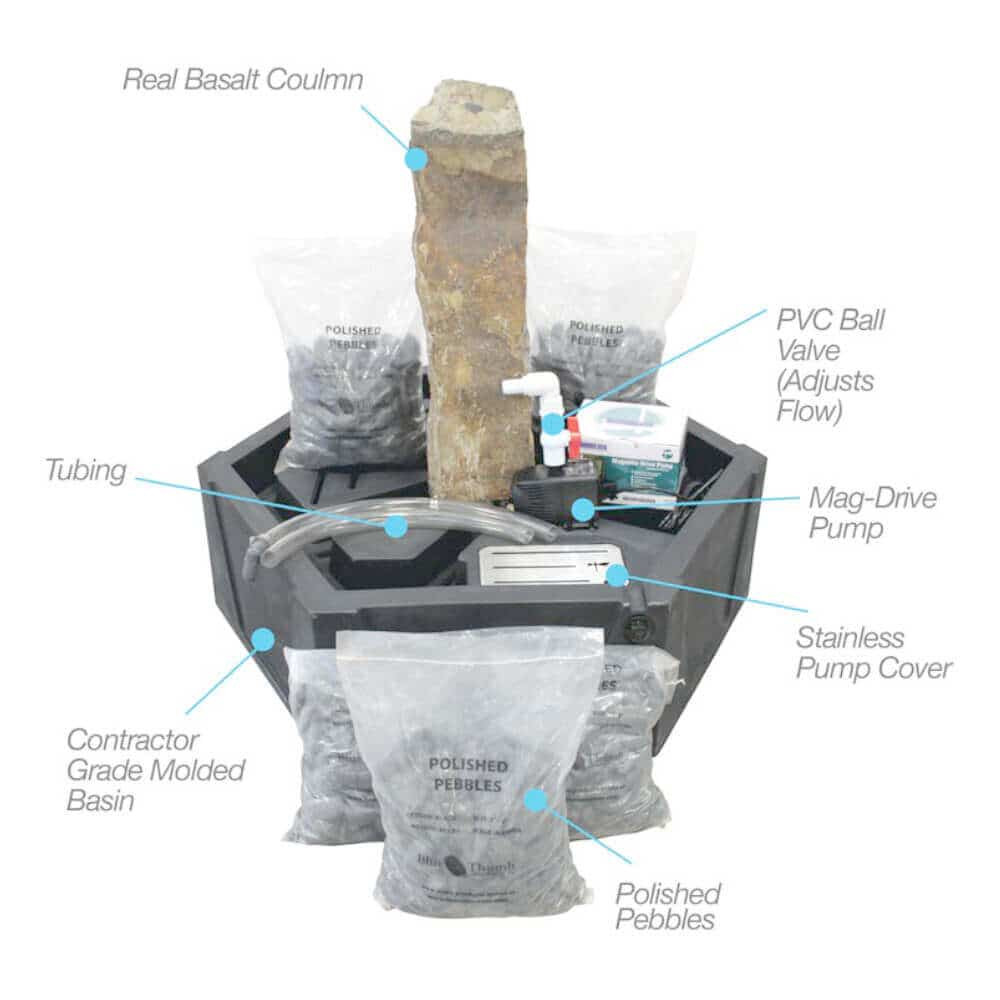 Single Rustic Basalt Fountain Kit Contents