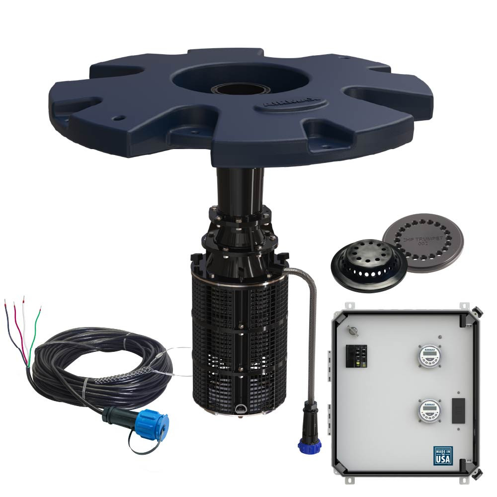 The Airmax PondSeries 1/2 HP Fountain (230v) with pig-tailed power cord, two spray patterns, and control panel.