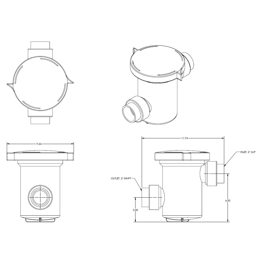 Dimensions - 2-Inch Adapter Model Shown