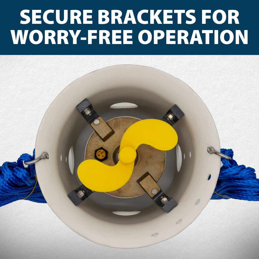 Front view of an Ice Eater unit, with text: “Secure brackets for a worry-free operation”.