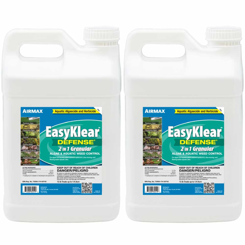Airmax EasyKlear Defense 30-pound: 2x 15lb white jugs with blue and teal labels.