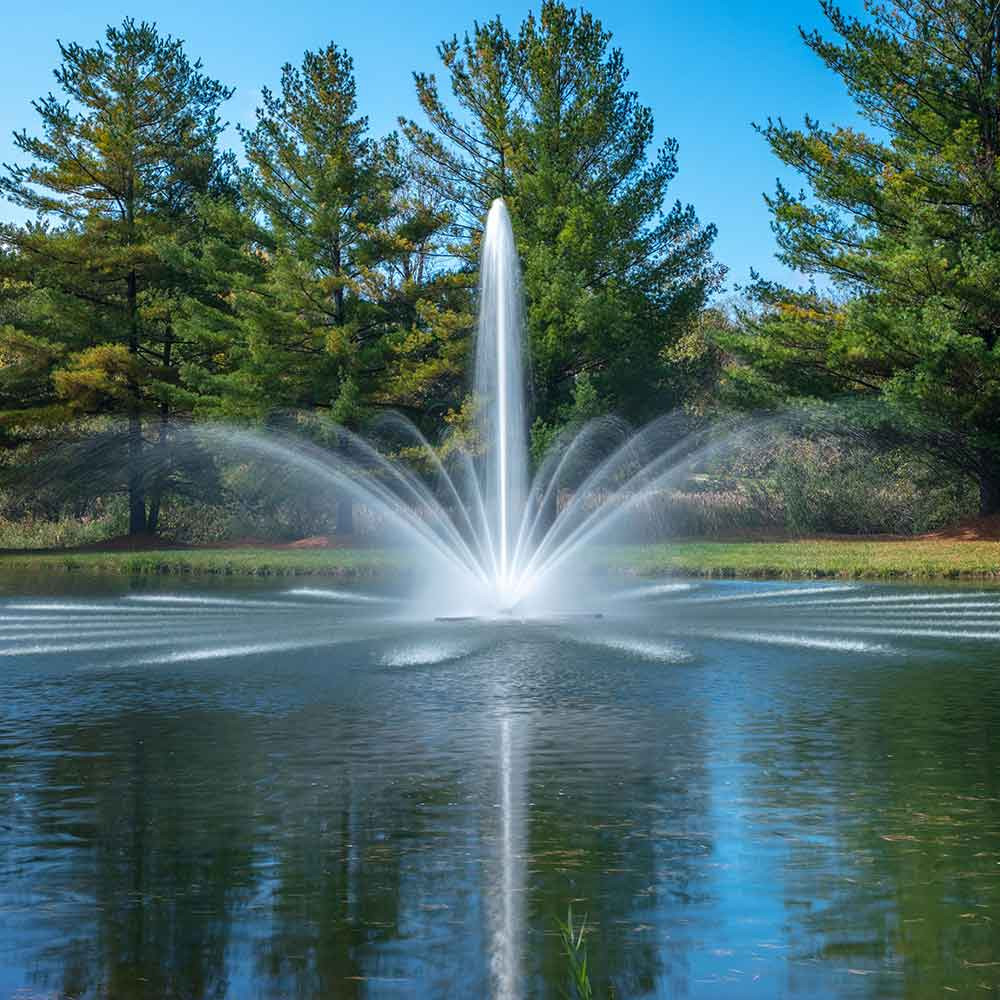Airmax Crown & Gusher Spray Pattern Nozzle Shown on LakeSeries 5 HP Fountain - Fountain Not Included