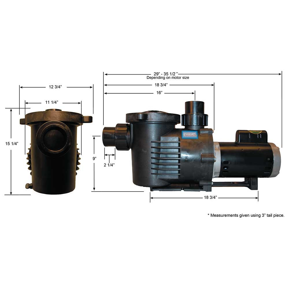 Self-Priming ArtesianPro Low RPM Pump Dimensions