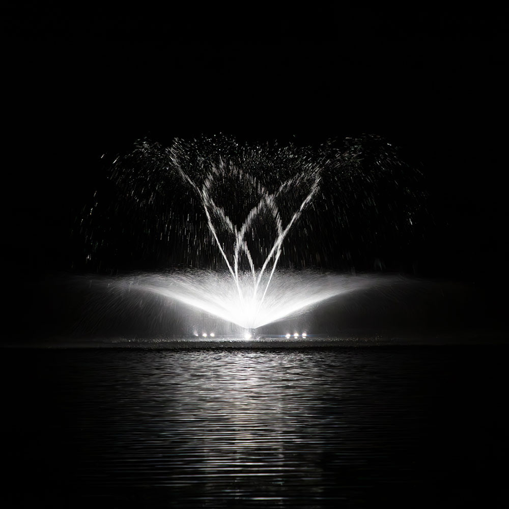 Airmax Fountain & RGBW Lights Shown With Spinning Blossom Spray Pattern Nozzle